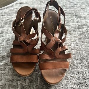 Franco Sarto tan leather wedge size 10